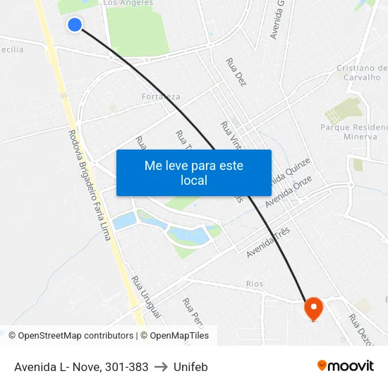 Avenida L- Nove, 301-383 to Unifeb map