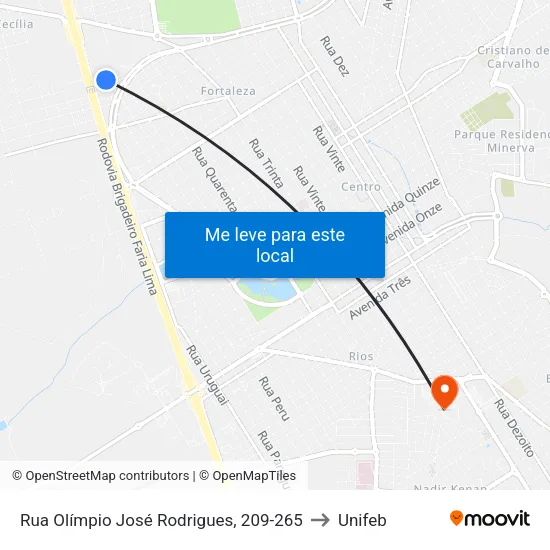 Rua Olímpio José Rodrigues, 209-265 to Unifeb map