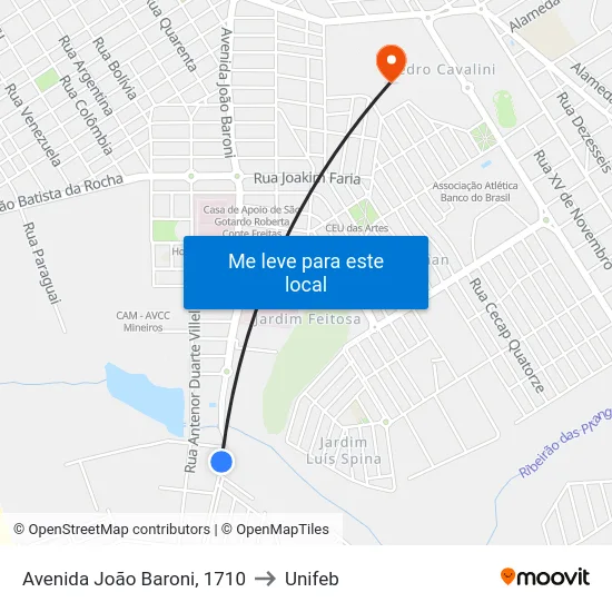 Avenida João Baroni, 1710 to Unifeb map