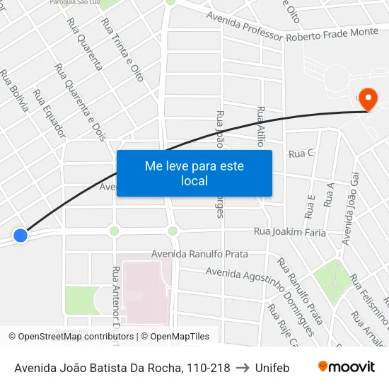 Avenida João Batista Da Rocha, 110-218 to Unifeb map