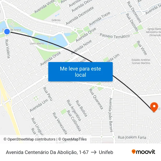 Avenida Centenário Da Abolição, 1-67 to Unifeb map