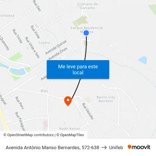 Avenida Antônio Manso Bernardes, 572-638 to Unifeb map