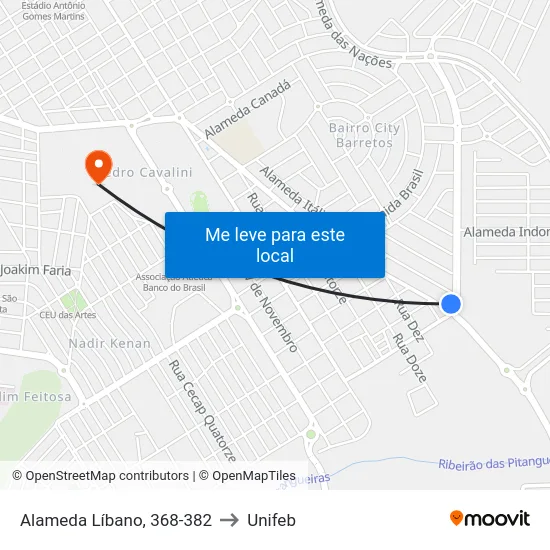 Alameda Líbano, 368-382 to Unifeb map