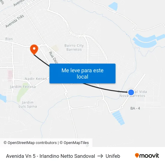 Avenida Vn 5 - Irlandino Netto Sandoval to Unifeb map