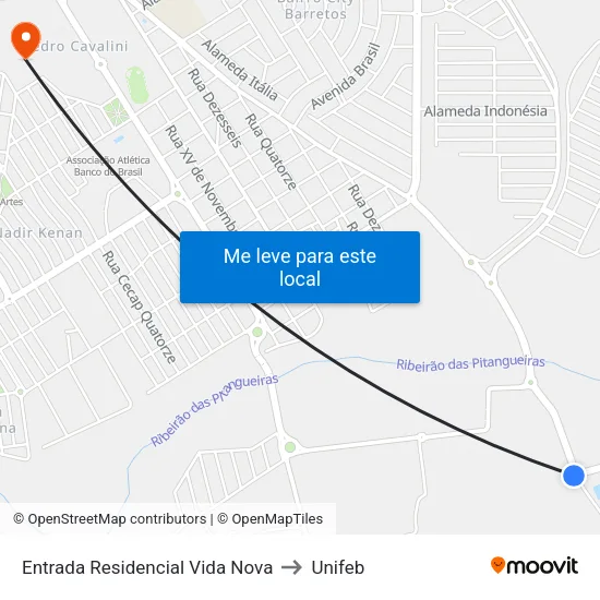Entrada Residencial Vida Nova to Unifeb map