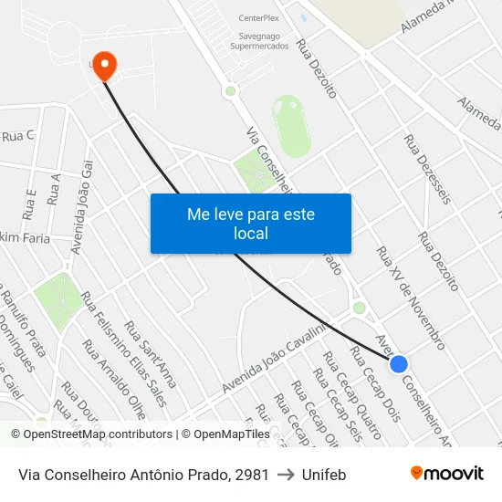 Via Conselheiro Antônio Prado, 2981 to Unifeb map
