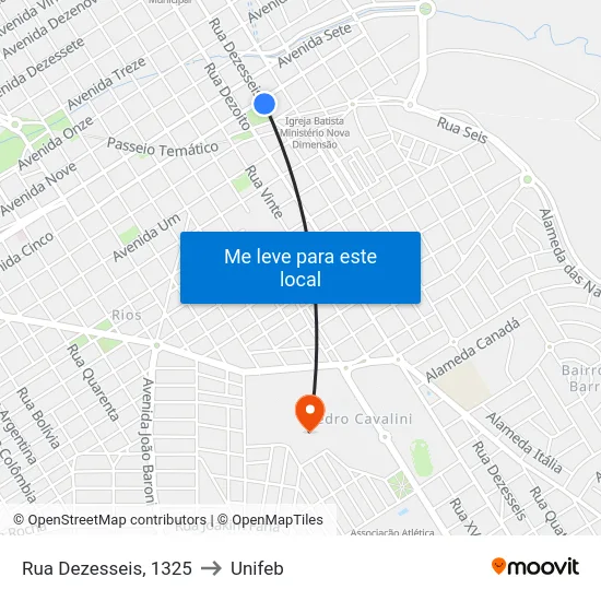 Rua Dezesseis, 1325 to Unifeb map