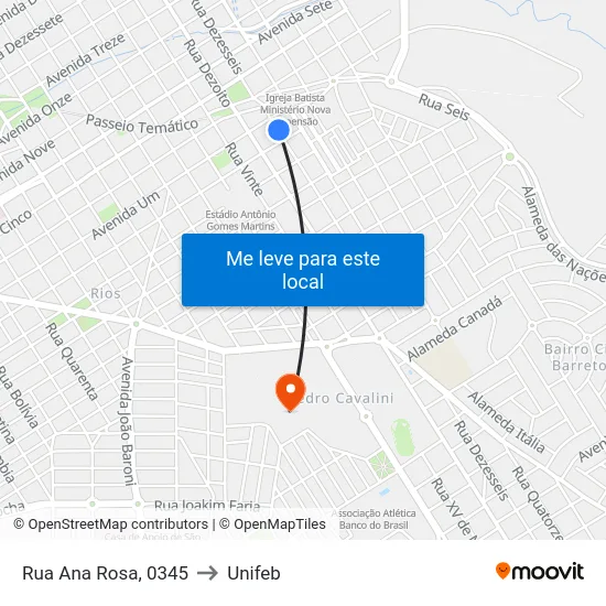 Rua Ana Rosa, 0345 to Unifeb map