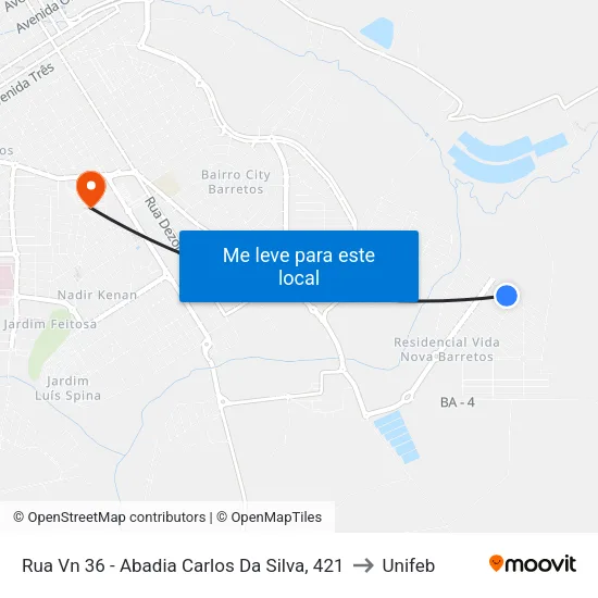 Rua Vn 36 - Abadia Carlos Da Silva, 421 to Unifeb map