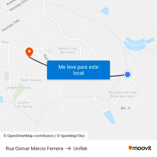 Rua Osmar Márcio Ferreira to Unifeb map
