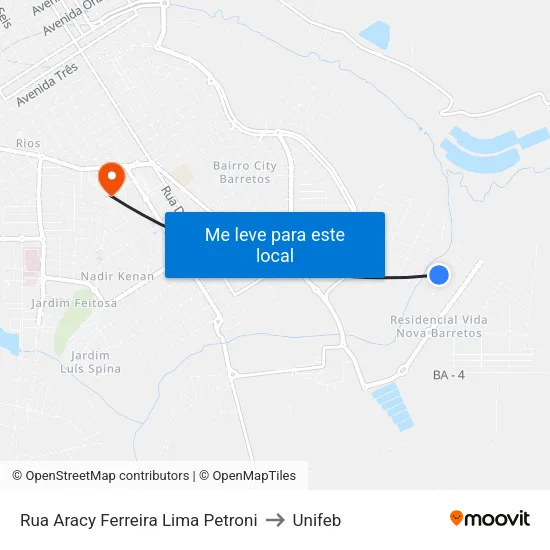 Rua Aracy Ferreira Lima Petroni to Unifeb map