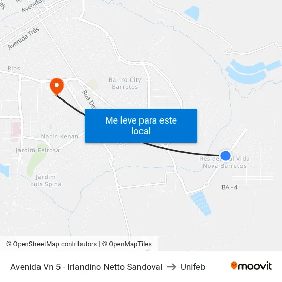 Avenida Vn 5 - Irlandino Netto Sandoval to Unifeb map
