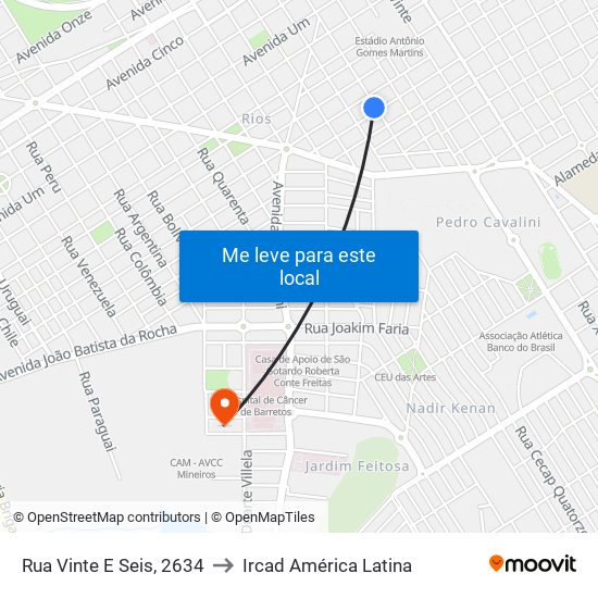 Rua Vinte E Seis, 2634 to Ircad América Latina map