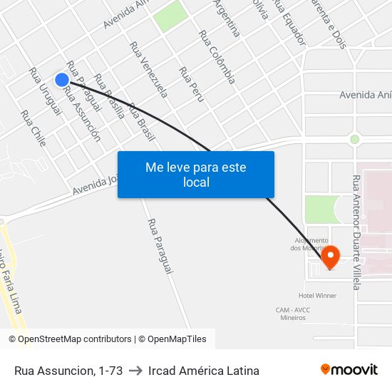 Rua Assuncion, 1-73 to Ircad América Latina map