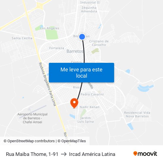Rua Maiba Thome, 1-91 to Ircad América Latina map