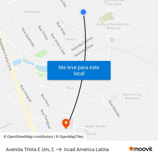 Avenida Trinta E Um, 2 to Ircad América Latina map