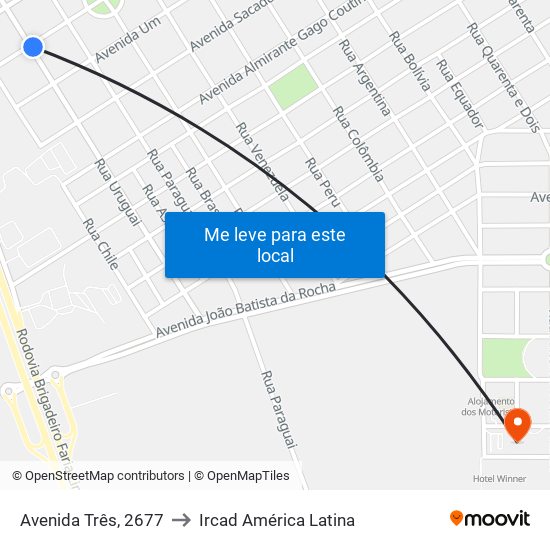 Avenida Três, 2677 to Ircad América Latina map