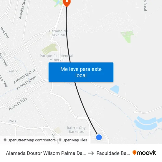 Alameda Doutor Wilsom Palma Da Rocha, 208 to Faculdade Barretos map