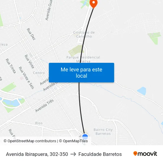 Avenida Ibirapuera, 302-350 to Faculdade Barretos map