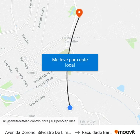 Avenida Coronel Silvestre De Lima, 386-450 to Faculdade Barretos map