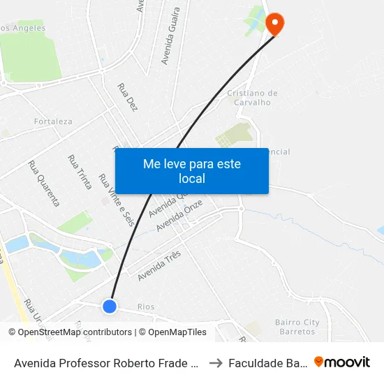 Avenida Professor Roberto Frade Monte, 1540 to Faculdade Barretos map