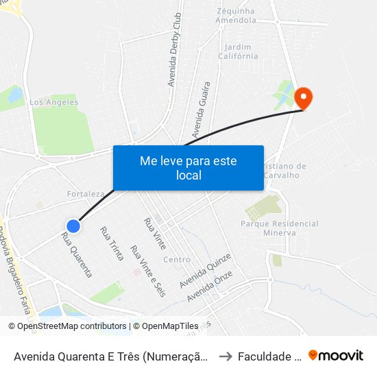 Avenida Quarenta E Três (Numeração Com Zero Inicial), 527 to Faculdade Barretos map