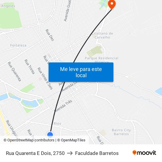 Rua Quarenta E Dois, 2750 to Faculdade Barretos map