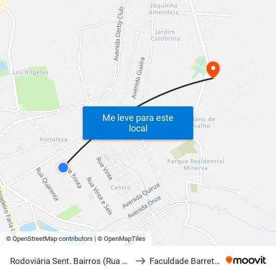 Rodoviária Sent. Bairros (Rua 32) to Faculdade Barretos map