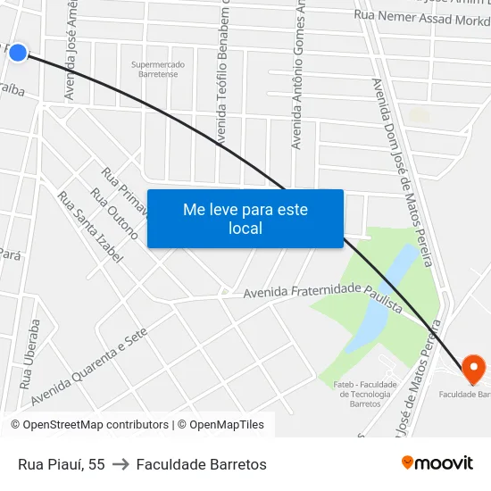 Rua Piauí, 55 to Faculdade Barretos map