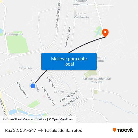 Rua 32, 501-547 to Faculdade Barretos map