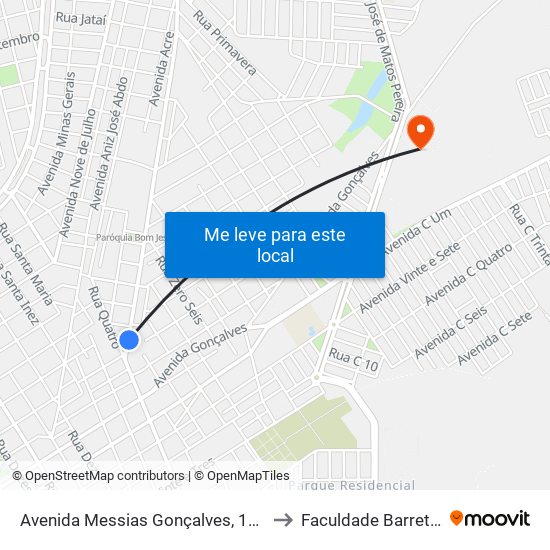 Avenida Messias Gonçalves, 124a to Faculdade Barretos map