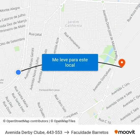 Avenida Derby Clube, 443-553 to Faculdade Barretos map