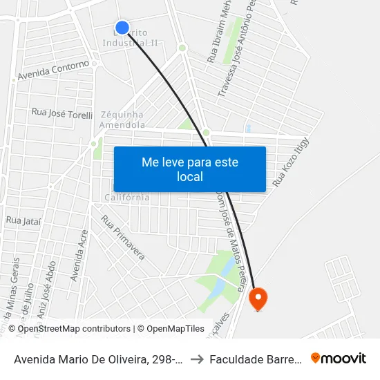 Avenida Mario De Oliveira, 298-472 to Faculdade Barretos map
