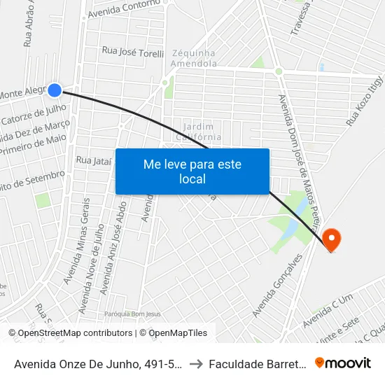 Avenida Onze De Junho, 491-589 to Faculdade Barretos map