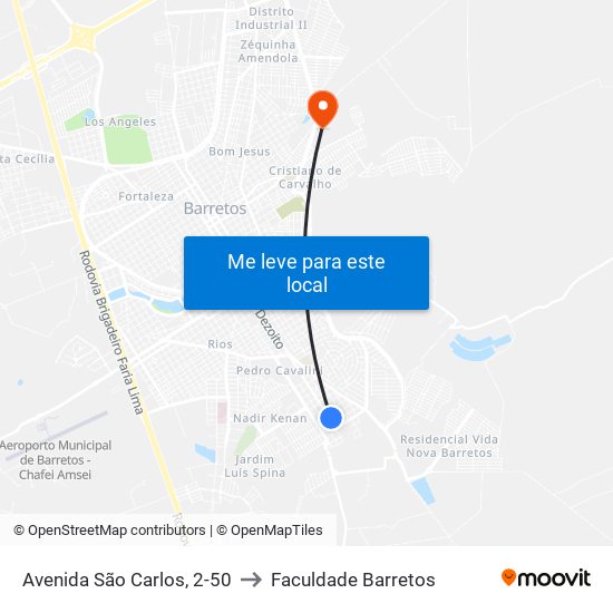 Avenida São Carlos, 2-50 to Faculdade Barretos map