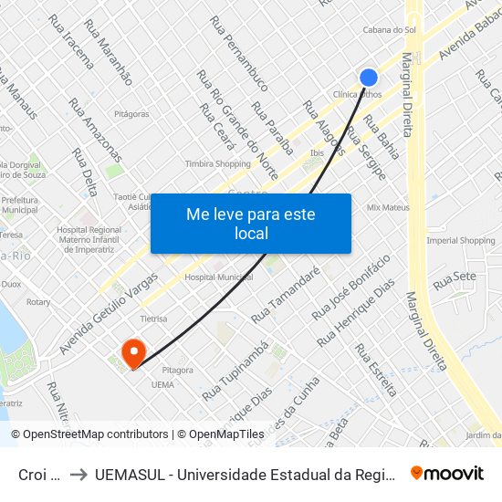 Croi (B/C) to UEMASUL - Universidade Estadual da Região Tocantina do Maranhão map