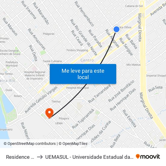 Residence Hotel (B/C) to UEMASUL - Universidade Estadual da Região Tocantina do Maranhão map