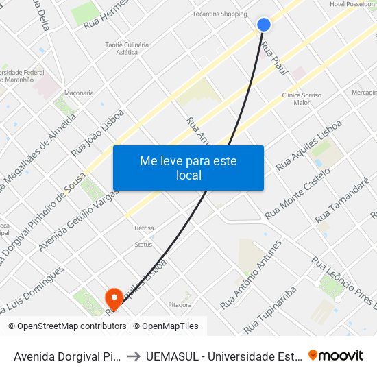 Avenida Dorgival Pinheiro De Sousa, 819b (B/C) to UEMASUL - Universidade Estadual da Região Tocantina do Maranhão map