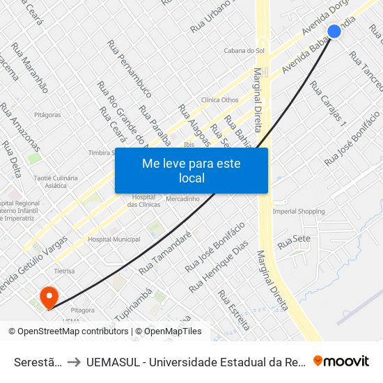 Serestão (C/B) to UEMASUL - Universidade Estadual da Região Tocantina do Maranhão map