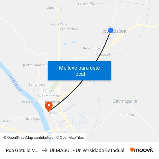 Rua Getúlio Vargas, 221 (C/B) to UEMASUL - Universidade Estadual da Região Tocantina do Maranhão map
