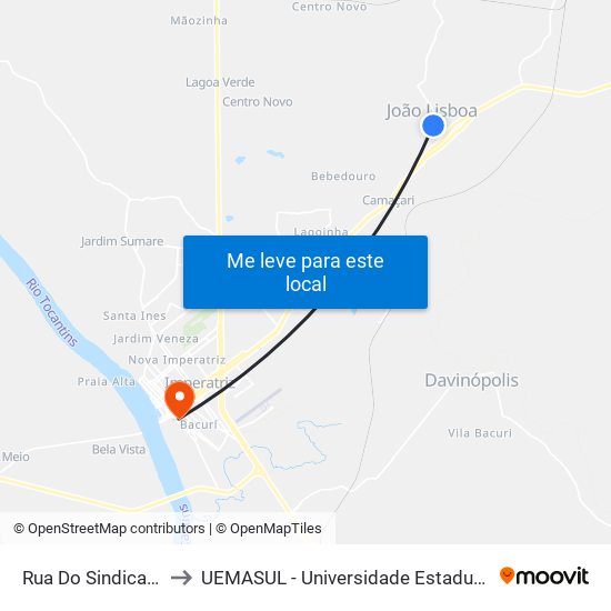 Rua Do Sindicato Rural, 251 (B/C) to UEMASUL - Universidade Estadual da Região Tocantina do Maranhão map