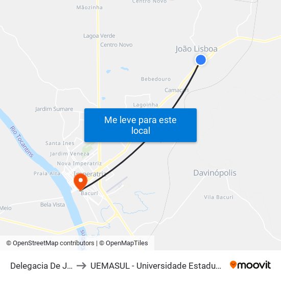 Delegacia De João Lisboa (B/C) to UEMASUL - Universidade Estadual da Região Tocantina do Maranhão map