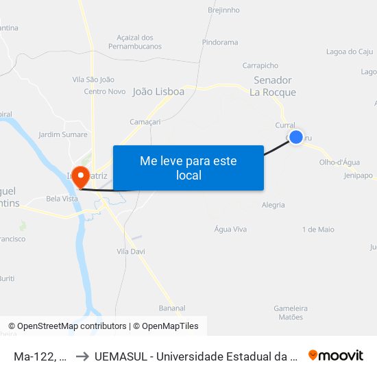 Ma-122, 376 (B/C) to UEMASUL - Universidade Estadual da Região Tocantina do Maranhão map