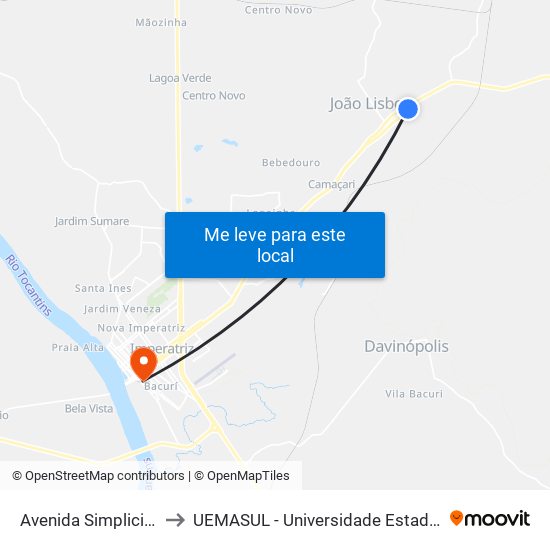Avenida Simplicio Moreira, 2255 (C/B) to UEMASUL - Universidade Estadual da Região Tocantina do Maranhão map