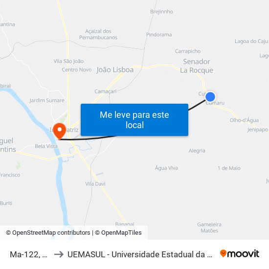 Ma-122, 425 (C/B) to UEMASUL - Universidade Estadual da Região Tocantina do Maranhão map