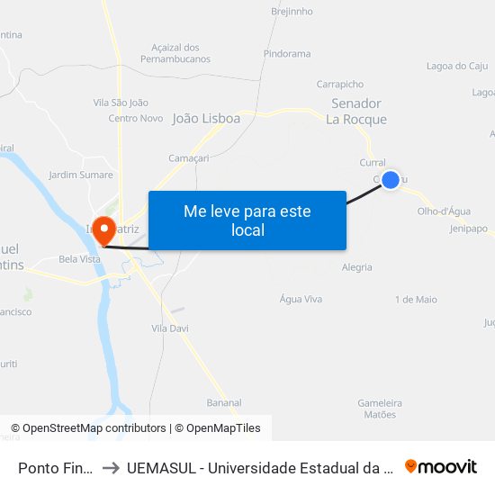 Ponto Final Cumaru to UEMASUL - Universidade Estadual da Região Tocantina do Maranhão map