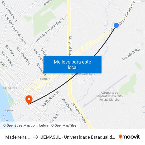 Madeireira Muniz (B/C) to UEMASUL - Universidade Estadual da Região Tocantina do Maranhão map