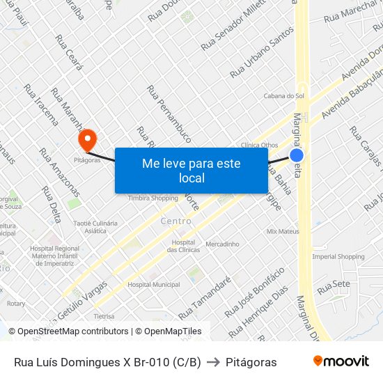Rua Luís Domingues X Br-010 (C/B) to Pitágoras map