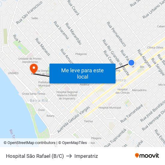 Hospital São Rafael (B/C) to Imperatriz map