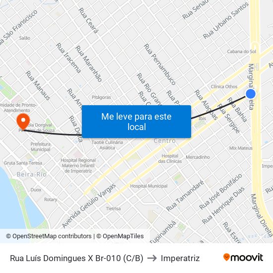 Rua Luís Domingues X Br-010 (C/B) to Imperatriz map